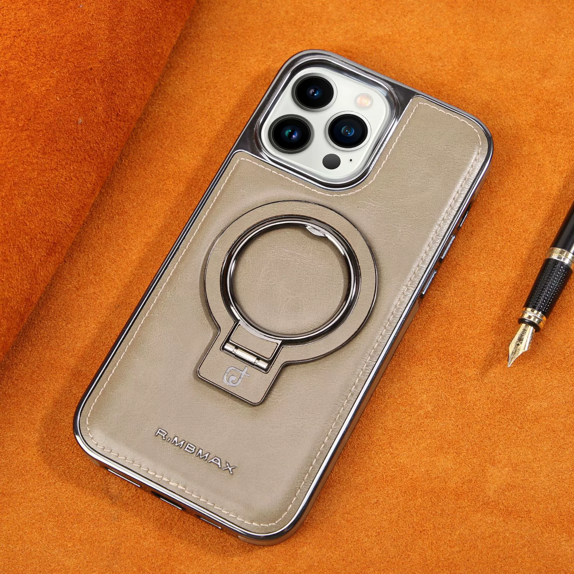 Чехол для телефона, совместимый с iPhone 16 Pro Max, эко‑кожа задняя панель, кольцо-держатель‑подставка, магнитная совместимость