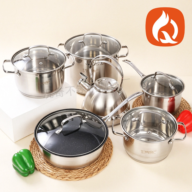 Export 12-piece set of cookware with composite bottom, Amazon soup pot, frying pan, milk pot, stainless steel cookware set Export 12-piece set of cookware with composite bottom, Amazon soup pot, frying pan, milk pot, stainless steel cookware set