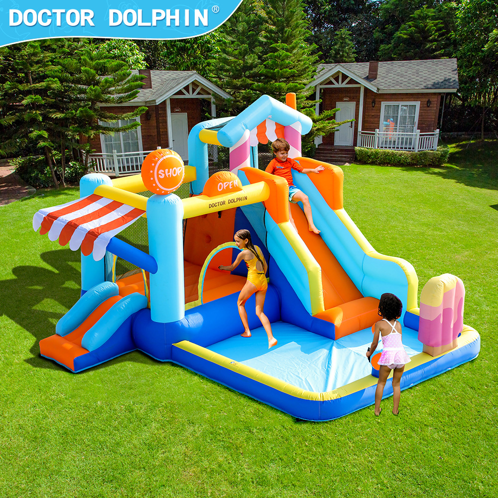 Castillo inflable infantil Doctor Dolphin, trampolín para el hogar, parque de atracciones pequeño para interiores y exteriores, tobogán acuático, castillo inflable combinado