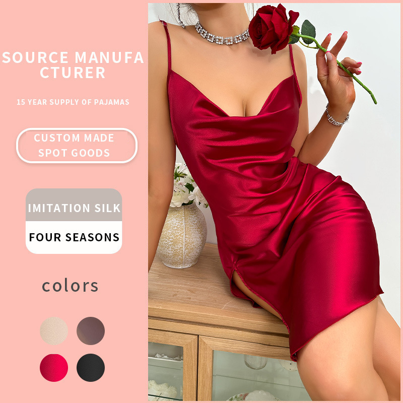 Spring new pajamas women's bathroom sling lace-up bathrobe summer thin sexy fashion long ice silk nightgown Spring new pajamas women's bathroom sling lace-up bathrobe summer thin sexy fashion long ice silk nightgown
