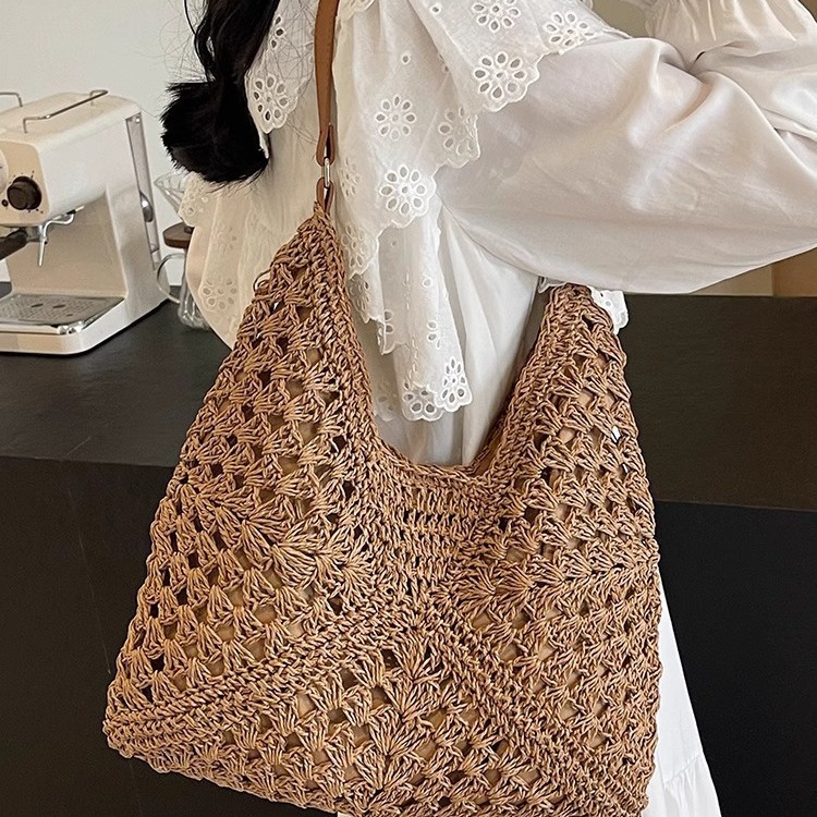 Large Capacity Woven Bag For Women 2025 Summer New Beach Vacation Straw Bag Fashion Shoulder Tote Bag - Thumbnail 3