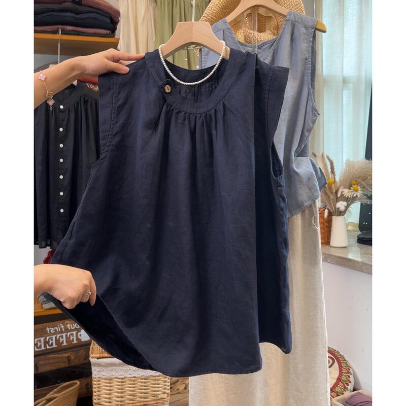Southeast Asian Women's Summer Cotton and Linen Flutter Sleeve T-Shirt, Plus-Size Casual Loose Cotton Sleeveless Top Shirt Southeast Asian Women's Summer Cotton and Linen Flutter Sleeve T-Shirt, Plus-Size Casual Loose Cotton Sleeveless Top Shirt