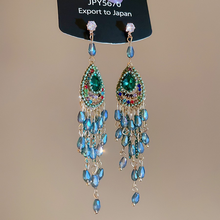 Aguja de plata con diamantes de cristal pendientes de bordilla estilo nacional pendientes de temperamento pequeño ligero lujo de alta calidad industria pesada exageración pendientes