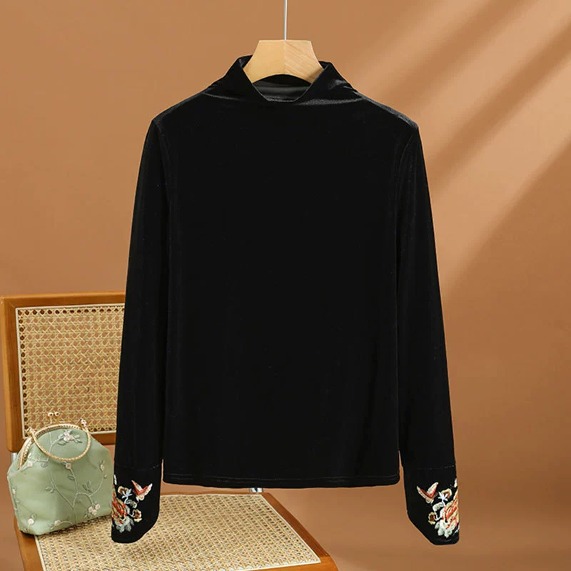 Новая бархатная базовая рубашка в национальном стиле в китайском стиле для многослойной одежды или верхней одежды, закрывающая тело, новый модный модный топ весны и осени 2024 года.