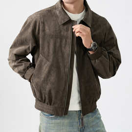 爆款外套男2025秋冬新款潮牌高级感麂皮绒机车夹克翻领男装衣服