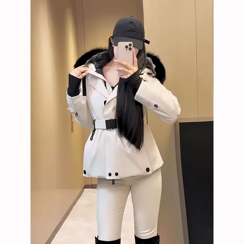 系带收腰狐狸毛领羽绒服女冬季2025新白鸭绒外套感派克服|undefined