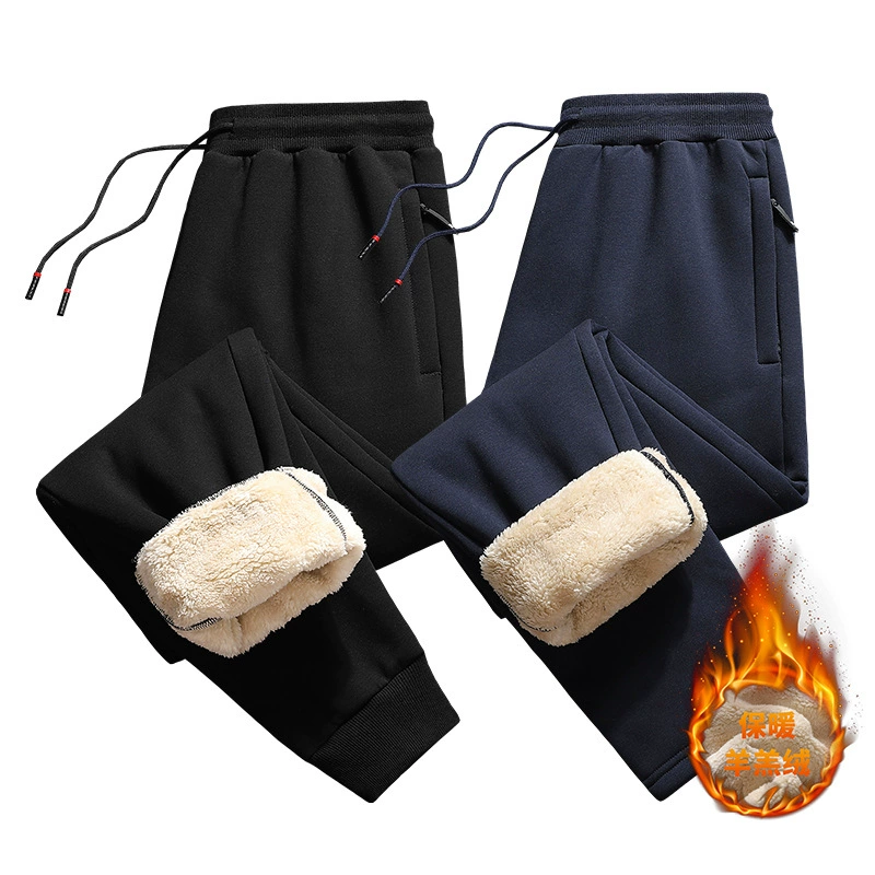 Спортивные штаны на флисовой подкладке, мужская верхняя одежда из утолщенного бархата из ягненка, мужские спортивные штаны для папы среднего и пожилого возраста, теплые зимние свободные штаны