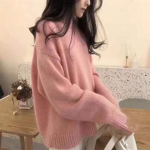 Vintage Solid Color Round Neck Hooded Sweater for Women, Autumn/Winter Outerwear, Korean Style Loose Hong Kong Style Knit Top