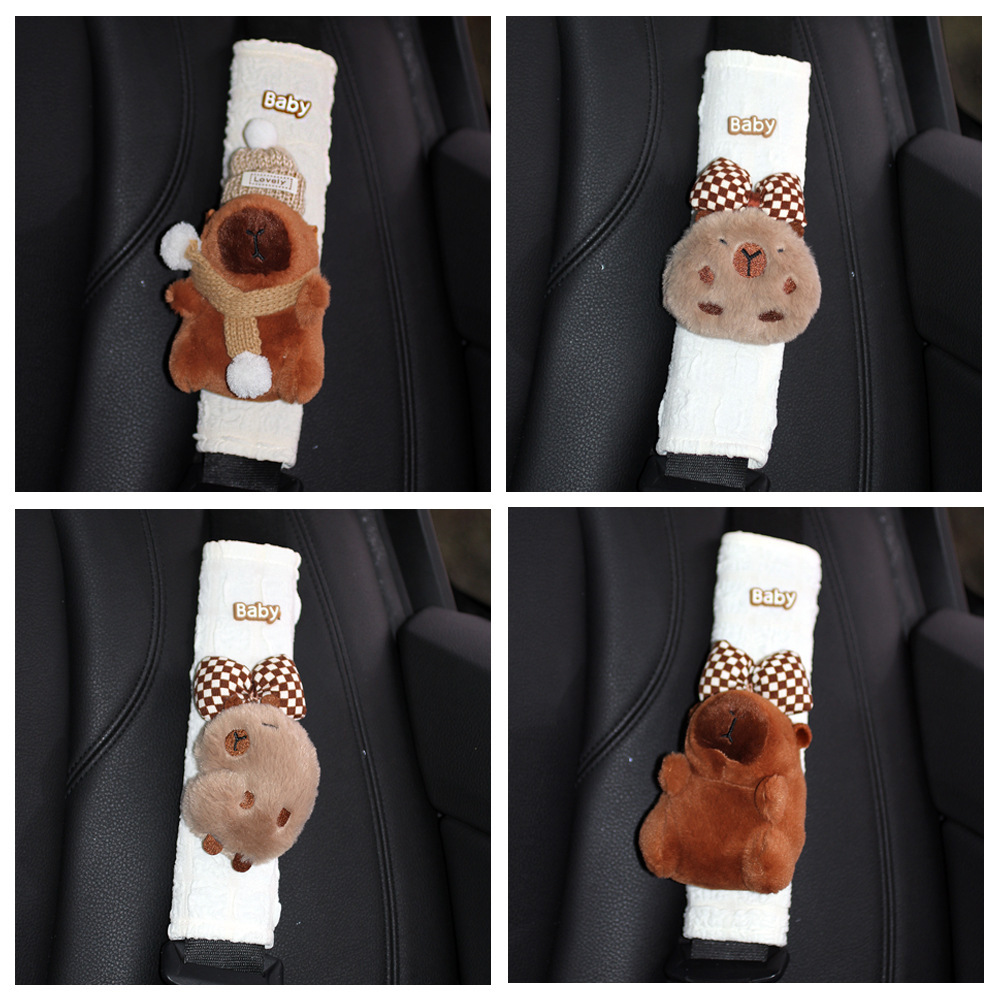 Cyber Celebrous Capybara Pendant Doll Cartonica Pibala Car Seat Belt Shoulder Cover Car Interior Decoration Girl Bag Hanging