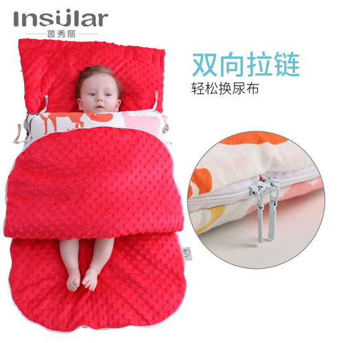 Baby beanie blanket pure cotton thickened anti-jump baby sleeping bag autumn and winter dual-use newborn quilt sleeping bag wholesale