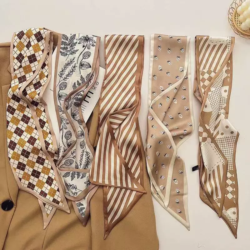 Элитный шелковый шарф цвета хаки, корейский стиль, длинная повязка для волос, лента для волос, весенне-осенний профессиональный декоративный шарф