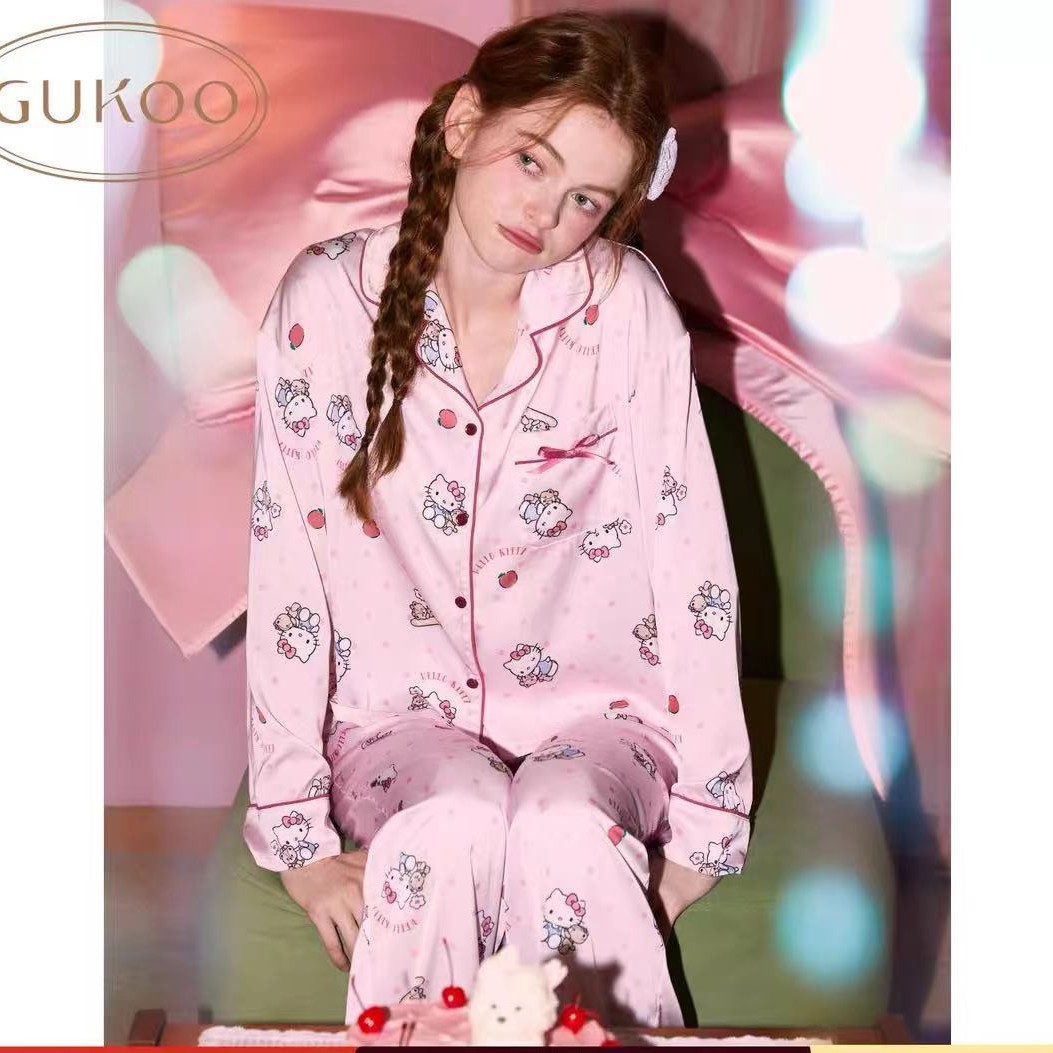 Nutshell Same Style Pajamas for Women Spring & Fall Hellokitty New Sweet Women's Short Home Wear Suit Cardigan