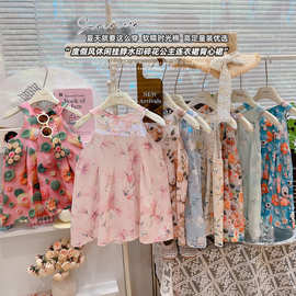 夏季儿童5D露肩女童连衣裙童装公主裙背心裙批发宝宝裙子