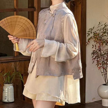 新中式女装国风春夏穿搭一整套高级感清冷系盘扣衬衫马夹短裤套装