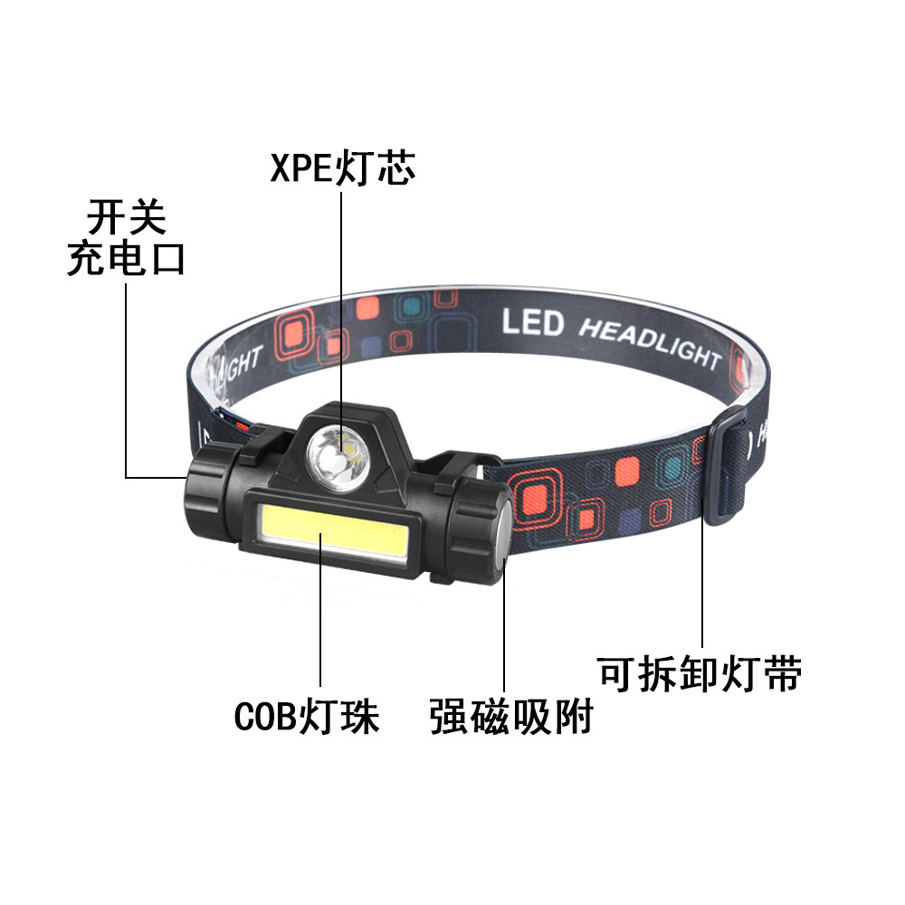 LED al aire libre fuerte luz faro multi-función de iluminación de carga USB montado en la cabeza faro COB montañismo pesca montado en la cabeza