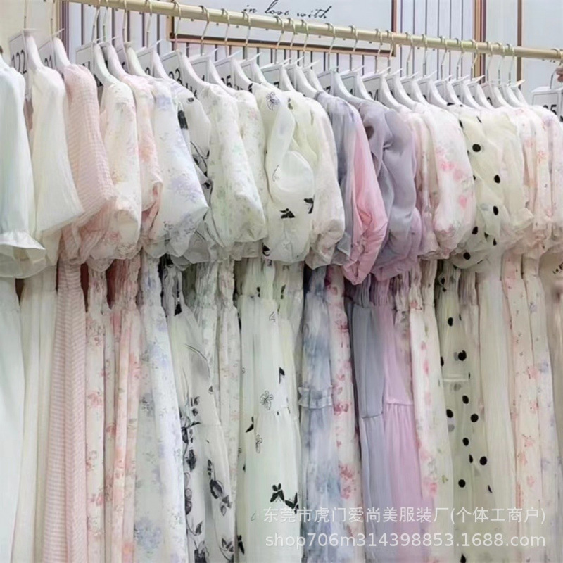 French-Style Tea Break Dress with a Waist-Cinching Design, Summer New High-End A-Line Long Dress, Wholesale Surplus Stock