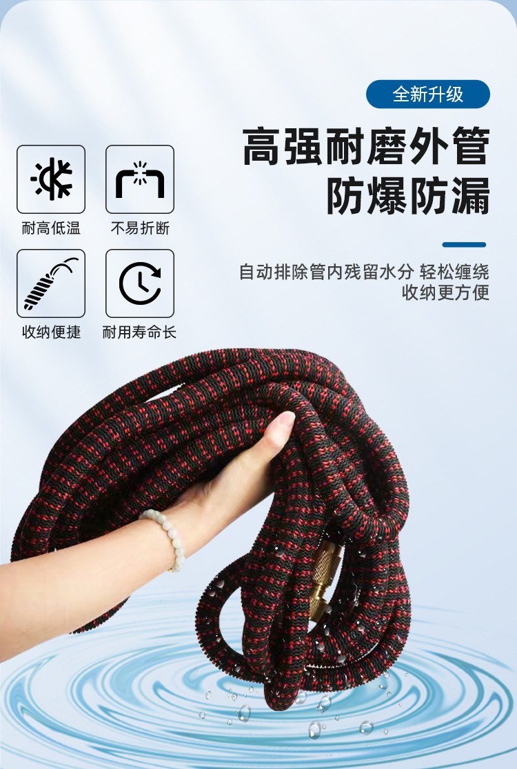 Household high-pressure car wash water gun with thickened latex telescopic hose, flower watering hose, faucet connection, explosion-proof and frost-resistant set