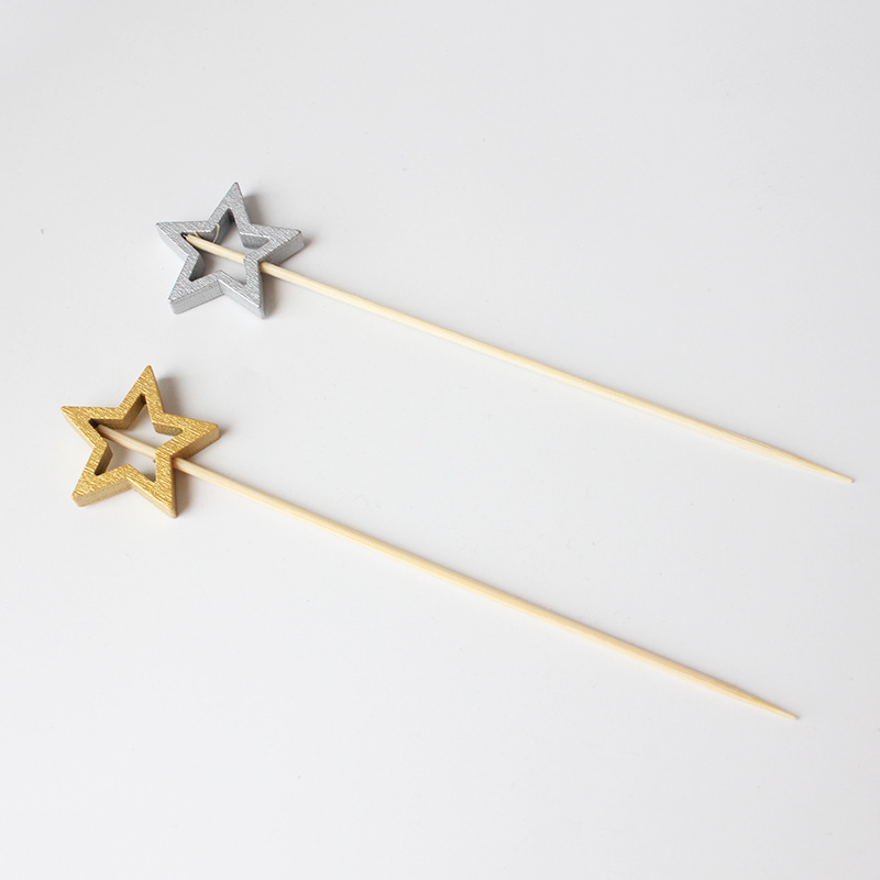 Oro plata hueco estrella de cinco puntas 50 unids/pack desechable fruta signo estrella decoración tarjeta signo pastel venta al por mayor
