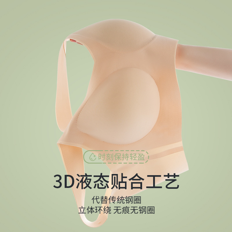 Seamless Size-Free Underwear Women's Fixed Cup Comfortable Breathable Large Chest Small High Elastic Rim-Free Sports Bra Thin