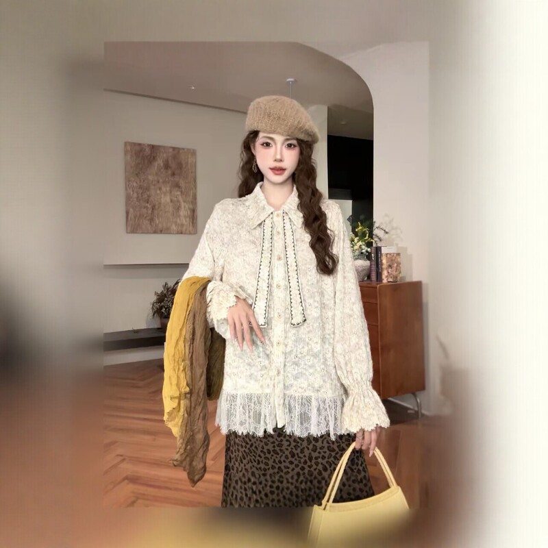 Xiaozhuo Top [Liwann] French-style collar lace shirt for women, loose fit, autumn and winter, covers the body, layered top