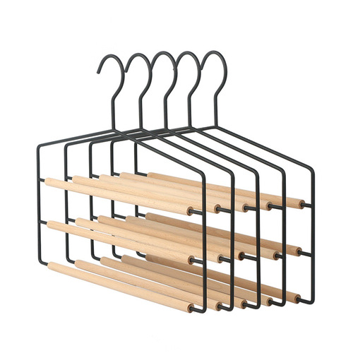 Manufacturer wholesale iron wood trouser rack wooden wrought iron multi-layer trouser hanger multi-functional household scarf tie rack wardrobe trouser rack