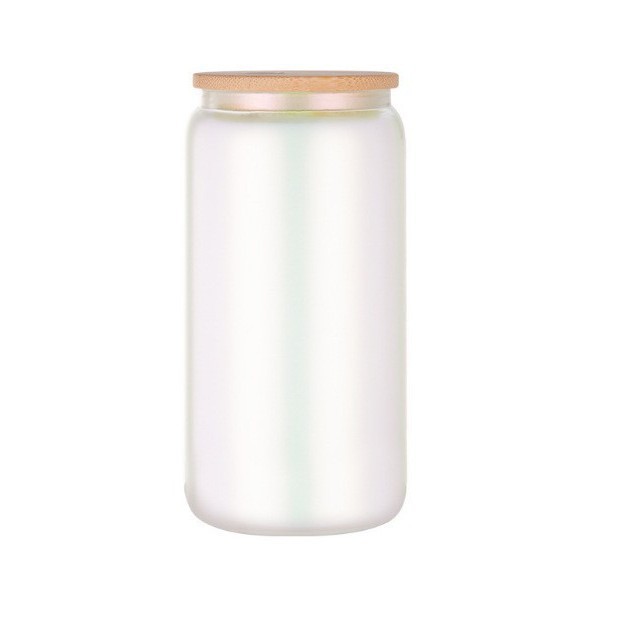 Taza de vidrio de transferencia de calor de 12oz de sublimación Taza de vidrio esmerilado Mason Taza de revestimiento Taza de vidrio con tapa de bambú