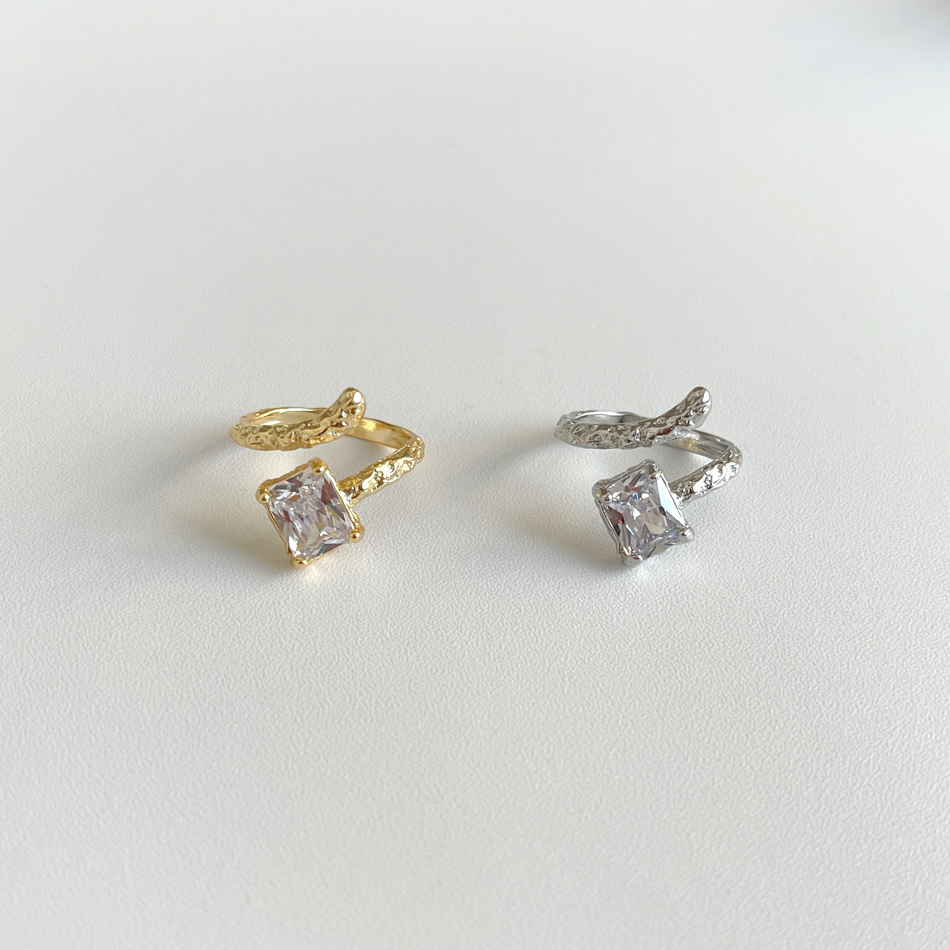 Fashion Square Copper Plating Inlay Artificial Diamond Open Ring 1 Piece