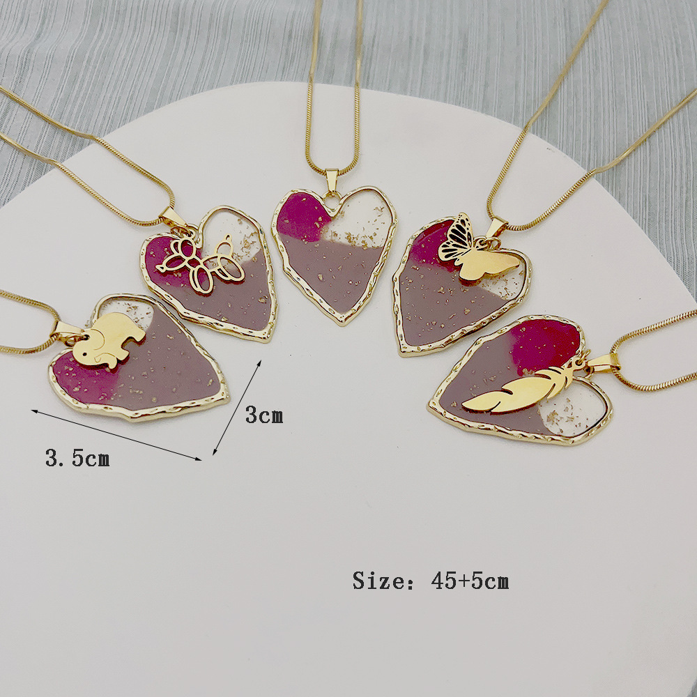Fashion Animal Heart Shape Butterfly Stainless Steel Epoxy Pendant Necklace 1 Piece display picture 2