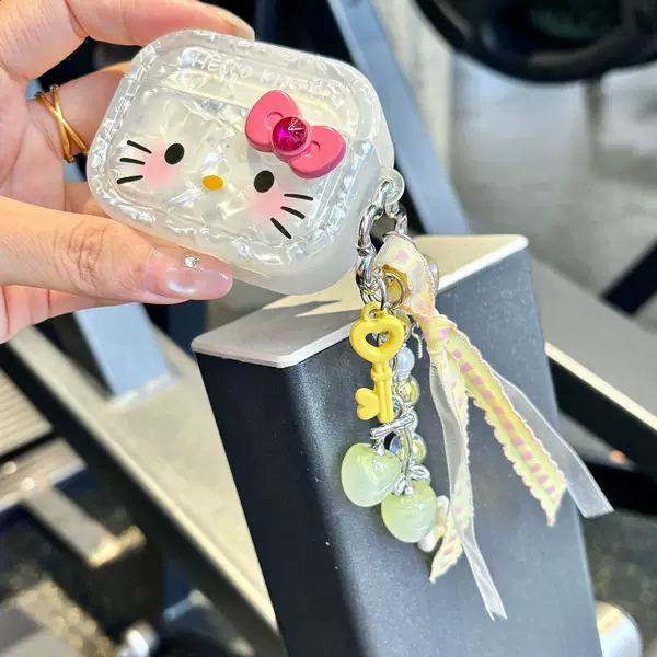 3D cherry ribbon beaded keychain, a cute accessory for bags, phone chains, and keychains, available for wholesale