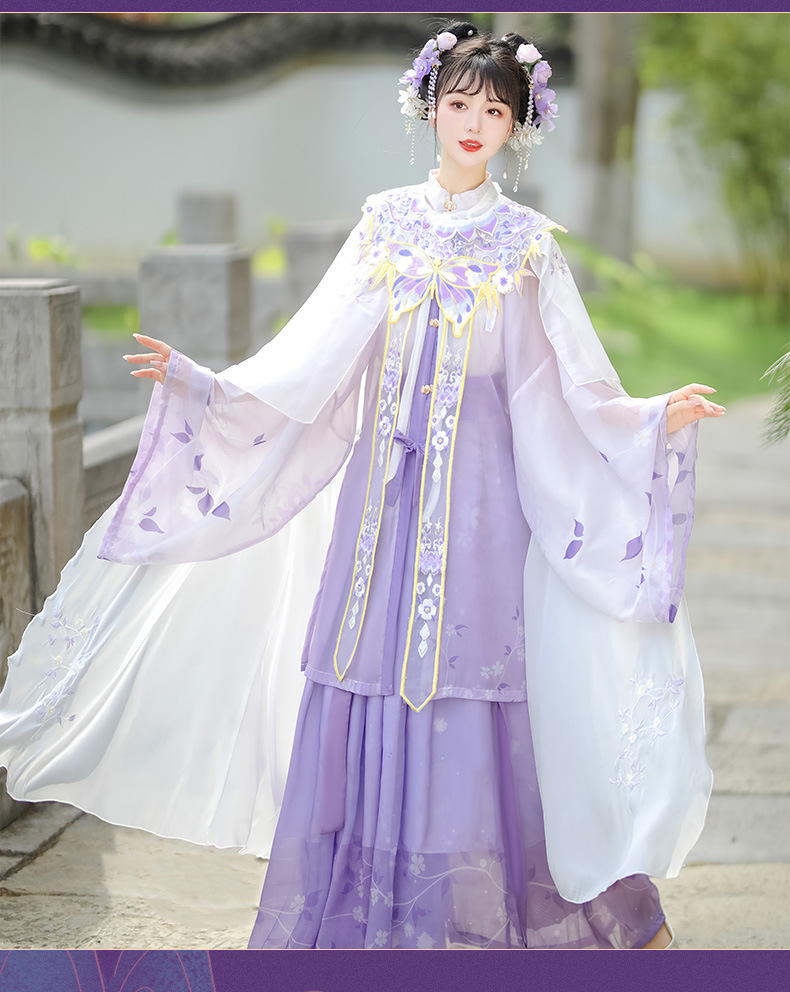 原创汉服女明制轻薄对襟立领长袄齐腰襦裙云肩披风绣花斗篷春夏款-阿里巴巴
