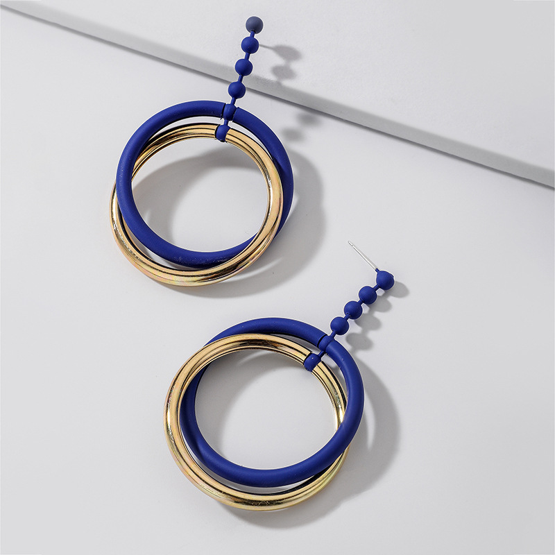 Exaggerated Klein Blue Geometric Circle Earrings Ins Fashion Temperament Niche Earrings Wholesale display picture 5