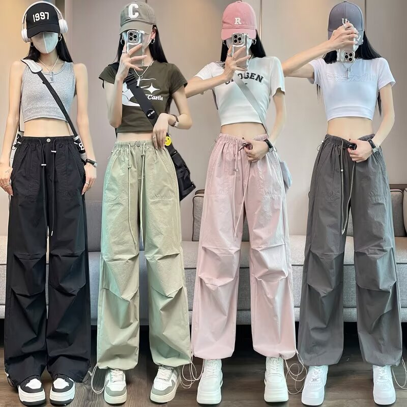American-Style Quick-Dry Work Pants for Women, Summer Thin High-Waisted Slimming Loose Jogger Casual Wide-Leg Pants, Simple and Trendy American-Style Quick-Dry Work Pants for Women, Summer Thin High-Waisted Slimming Loose Jogger Casual Wide-Leg Pants, Simple and Trendy