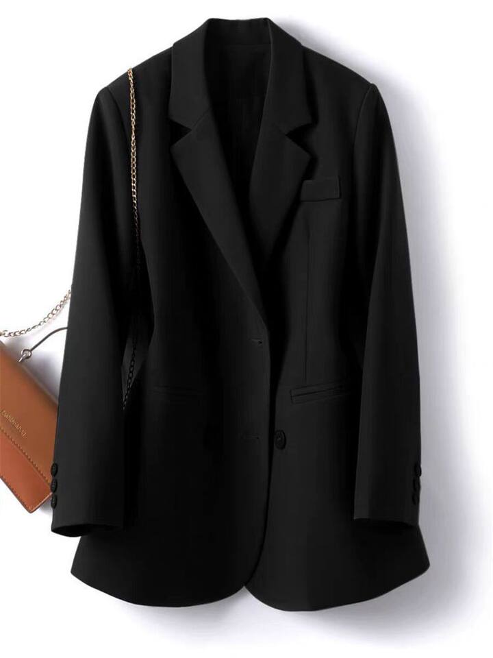 Áo vest nữ dáng suông cổ vest tay dài phối túi, phong cách thanh lịch công sở — Màu nâu, Màu trắng nhạt, màu mâm xôi, màu xanh hoàng gia chi tiết 4