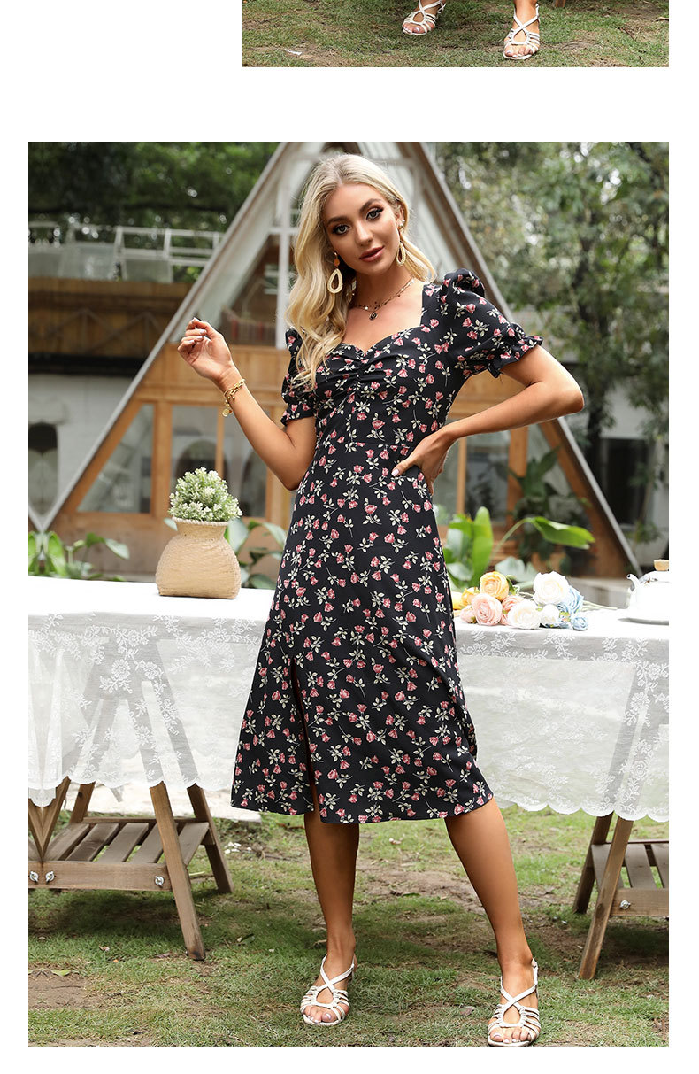 floral v-neck waist split mid-length floral wholesale clothing vendor Nihaostyles NSDMB69692