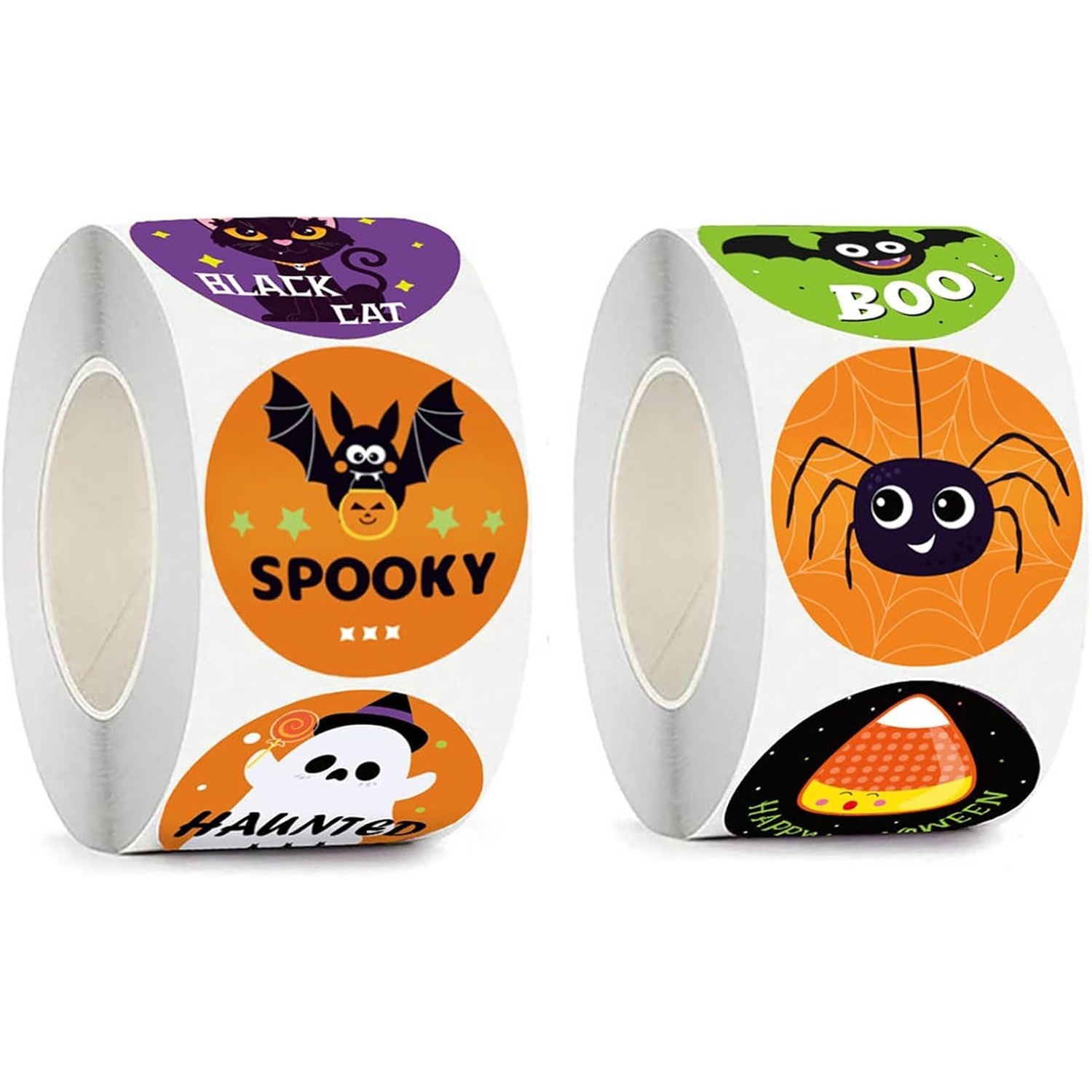 万圣节主题圆形贴纸1000片含2卷16色款装饰用