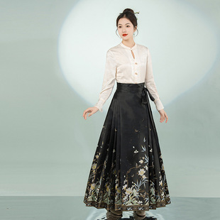 Real shot in stock Chinese style new Chinese style top shirt skirt suit woven gold makeup flower vest skirt 4 M 5