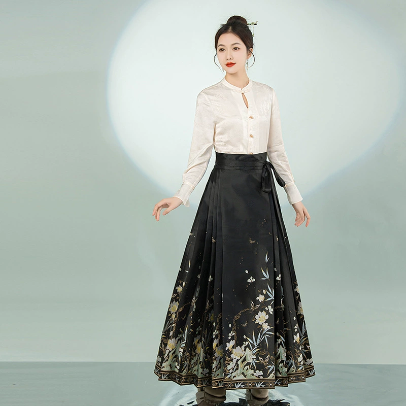Реальный выстрел в наличии китайский стиль Новый китайский стиль Топ рубашка юбка костюм тканый золотой макияж Цветочный жилет юбка 4 м 5