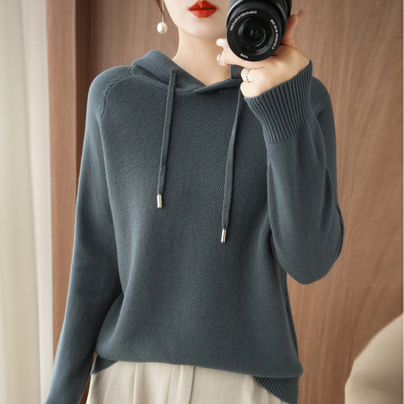 Autumn and winter New hooded long-sleeved sweater women's loose slimming pullover sweater casual western style outer wear drawstring coat Autumn and winter New hooded long-sleeved sweater women's loose slimming pullover sweater casual western style outer wear drawstring coat