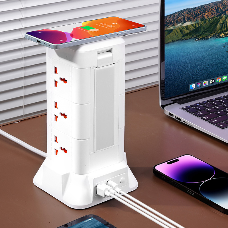 Carga inalámbrica con lámpara de escritorio plegable de escritorio vertical USB TYPE-C inteligente multi-jack enchufe fila enchufe fila