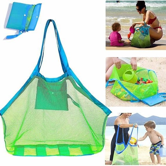 Bolsa de almacenamiento plegable para niños, bolsa de aseo de malla multicapa, bolsa de playa grande, bolsa de almacenamiento portátil para juguetes, disponible en stock