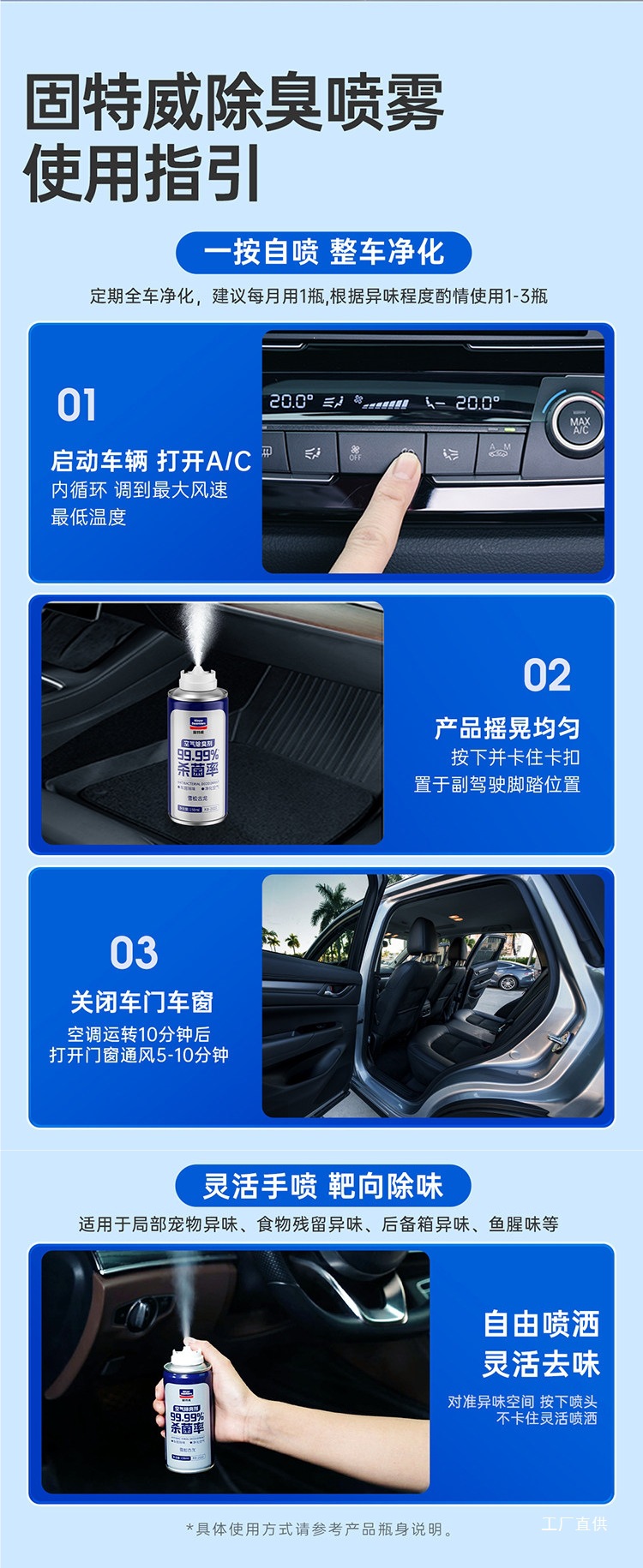 Goodway Car Interior Odor Removal Car Deodorizer Air Freshener Air Conditioning Sterilization Deodorant Odor Removal Spray for Car Use
