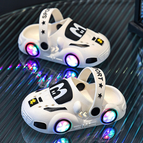 Cool Luminous Kids' Slippers Summer Boys' Cartoon Car Pattern Non-Slip Soft-Soled Indoor Baby Closed-Toe Hole Sandals