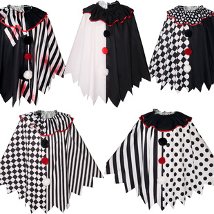 Horror clown cos costume Halloween horror black and white cape masquerade cosplay cape playing costume