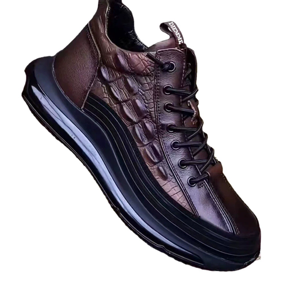 Новые унисекс туфли из искусственной кожи с круглым носком и шнуровкой спереди, увеличивающие рост, на среднем каблуке, мужские повседневные кожаные туфли оптом от производителя