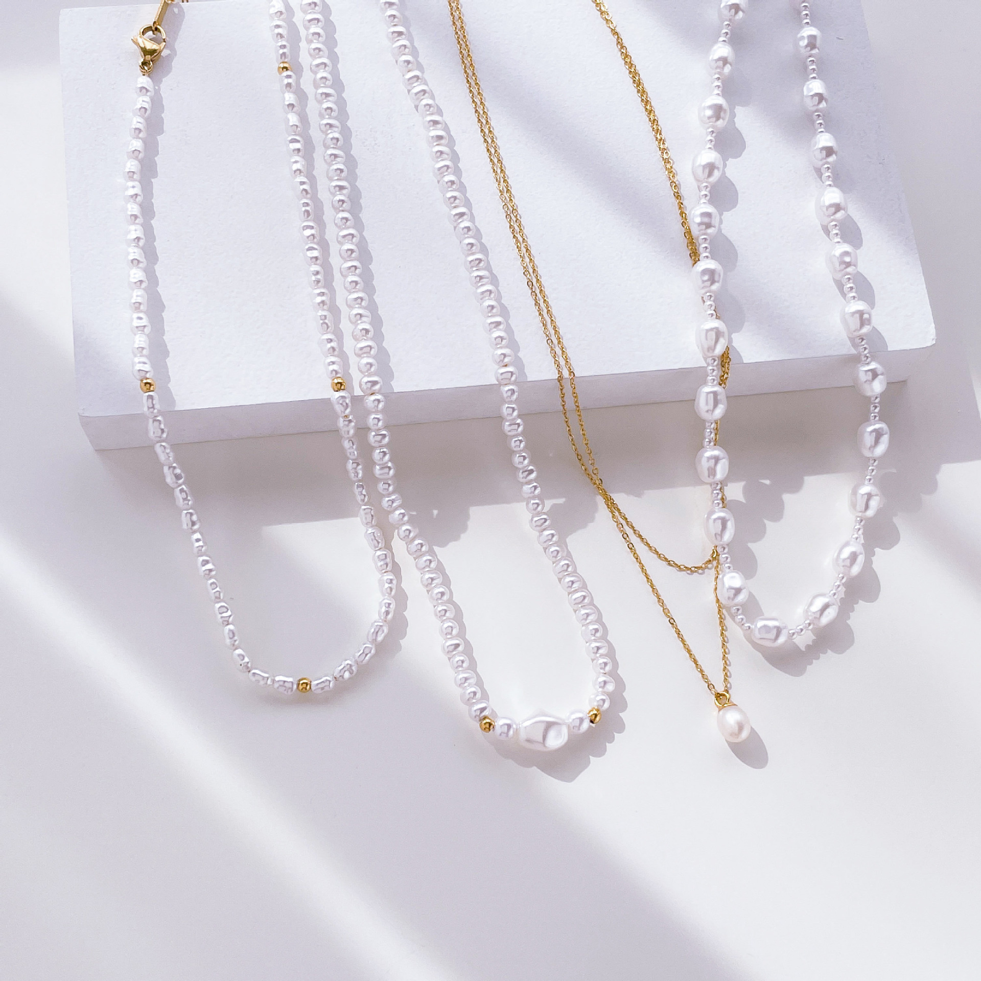 Elegant Geometrisch Süßwasserperle Titan Stahl Perlen Überzug Halskette display picture 1