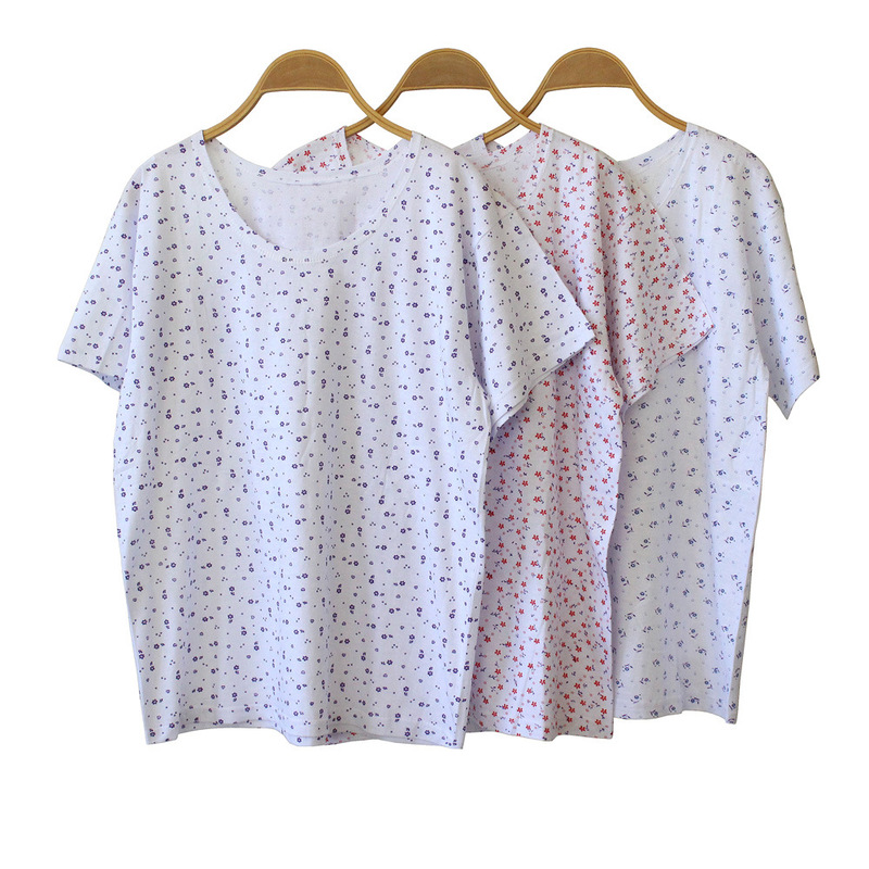 Middle-Aged and Elderly Women's Pure Cotton Printed Short-Sleeved Half-Sleeved Vest for the Elderly Pure Cotton Grandma T-Shirt Floral Top