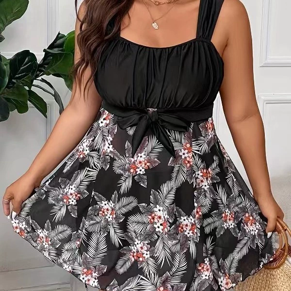 Женский купальник 2024 года для трансграничной торговли на Amazon: разноцветный, скрывающий живот, двухкомпонентный, в стиле юбки, бикини и слитный купальник больших размеров.