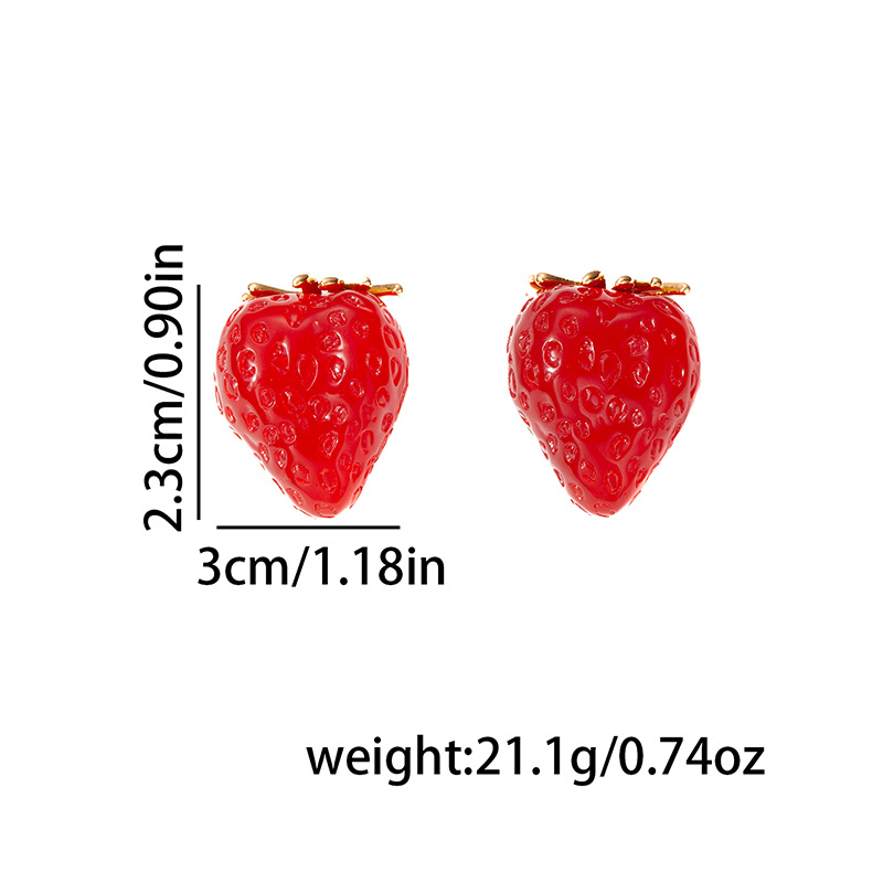 Strawberry Pattern 1 Pair Cute Streetwear Strawberry Resin Ear Studs