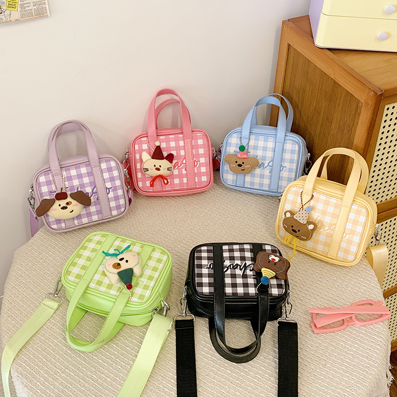 Bolso cuadrado pequeño para niños y niñas a cuadros de dibujos animados, mini cinturón de estilo occidental, bolso para niños, monedero para niñas lindas