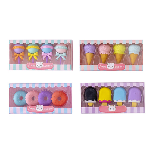 Dessert eraser children's reward creative cartoon three-dimensional shape assembled ice cream eraser set student gift